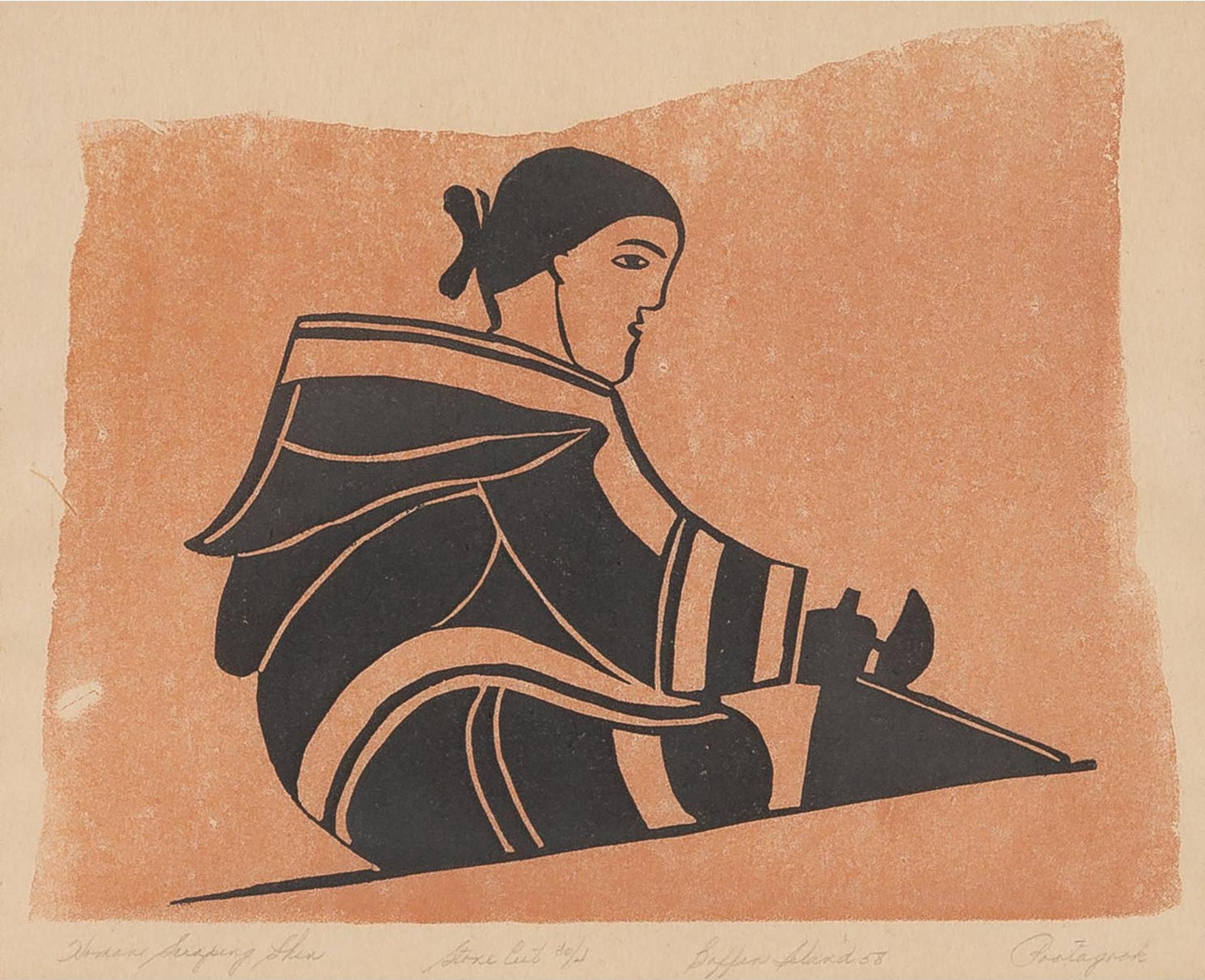 Joseph Pootoogook (1887-1958) - Woman Scraping Skin