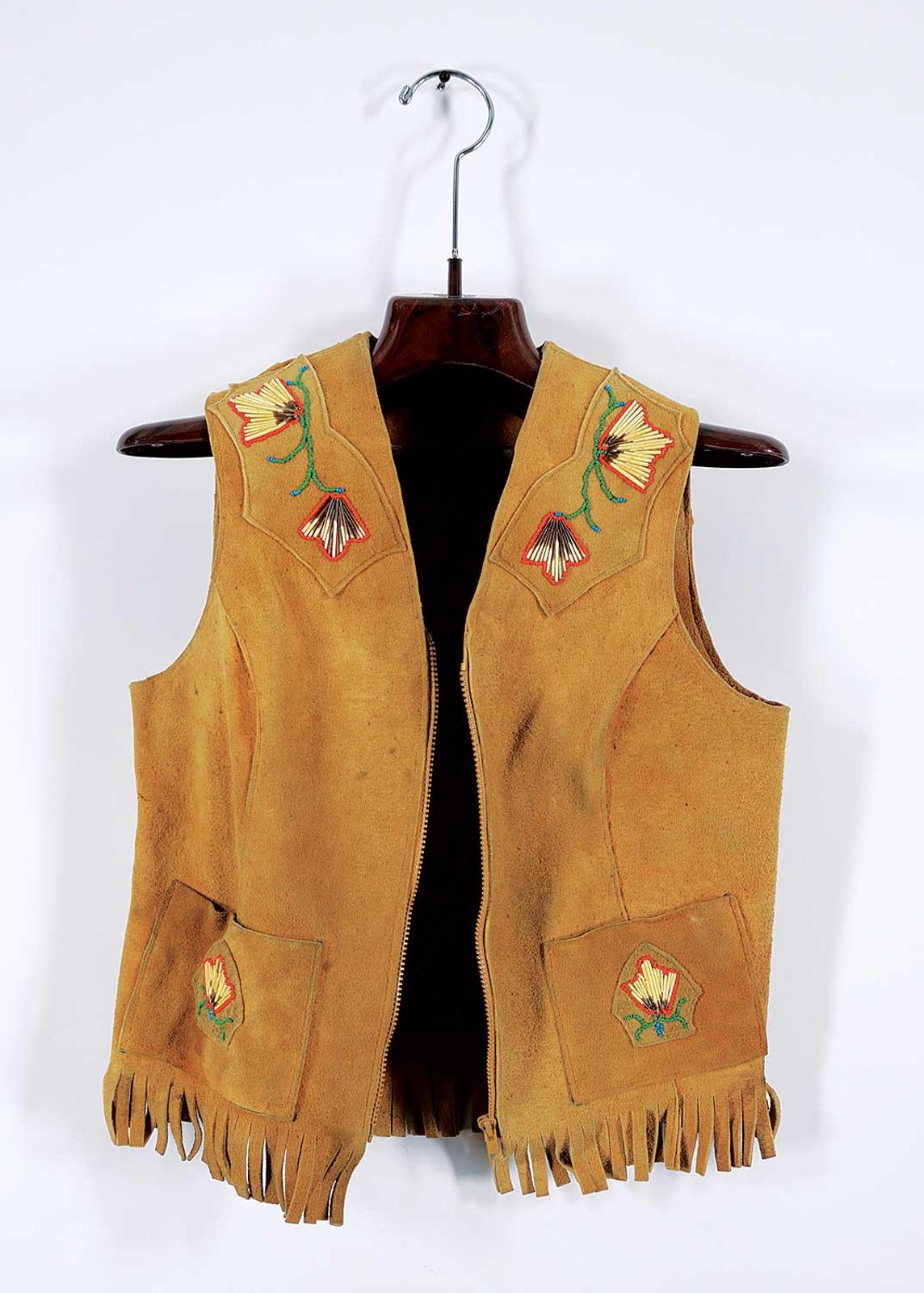 First Nations Basket School - Buckskin Vest with Porcupine and Bead Ornaments