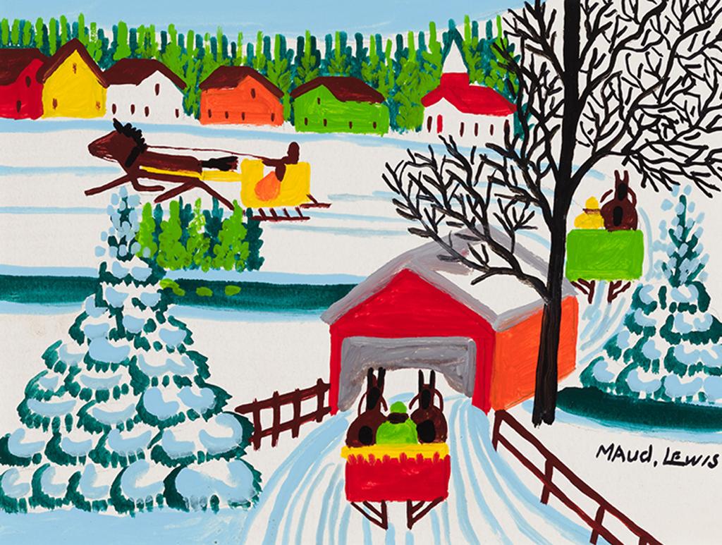 Maud Kathleen Lewis (1903-1970) - Sleigh and Covered Bridge