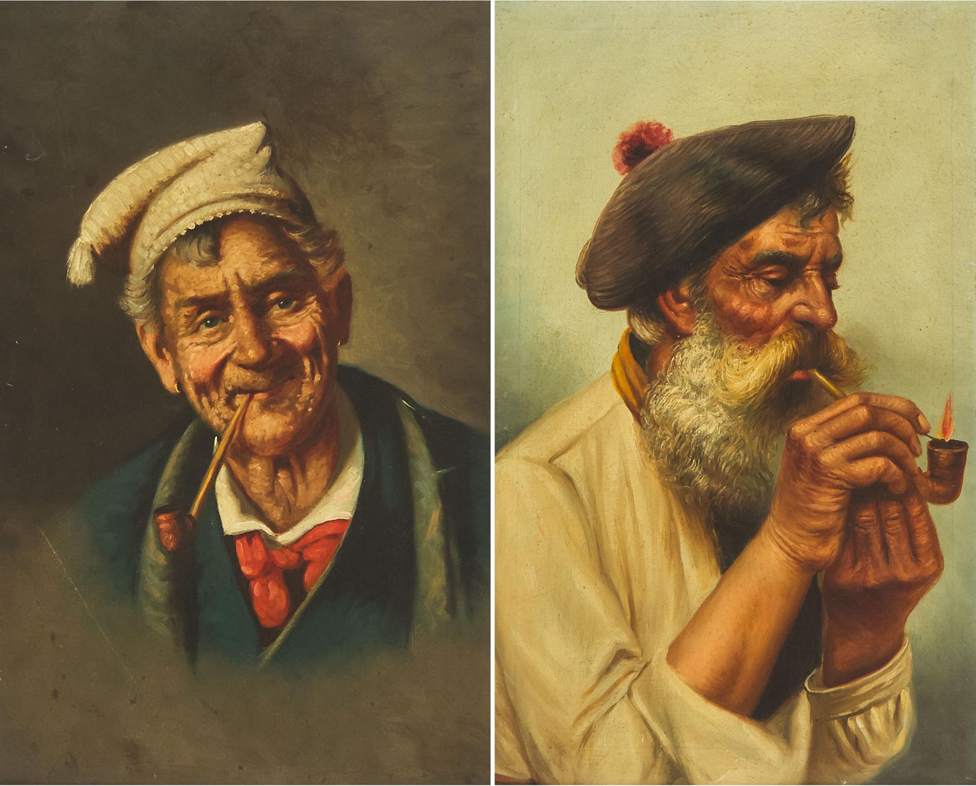 Salvatore Maresca - Man Smoking A Pipe; Man Lighting A Pipe