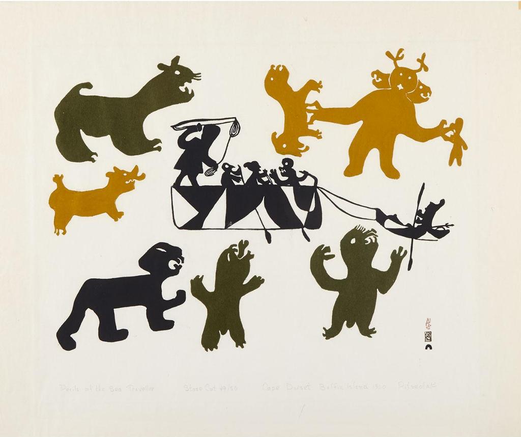 Pitseolak Ashoona (1904-1983) - Perils Of The Sea Traveller