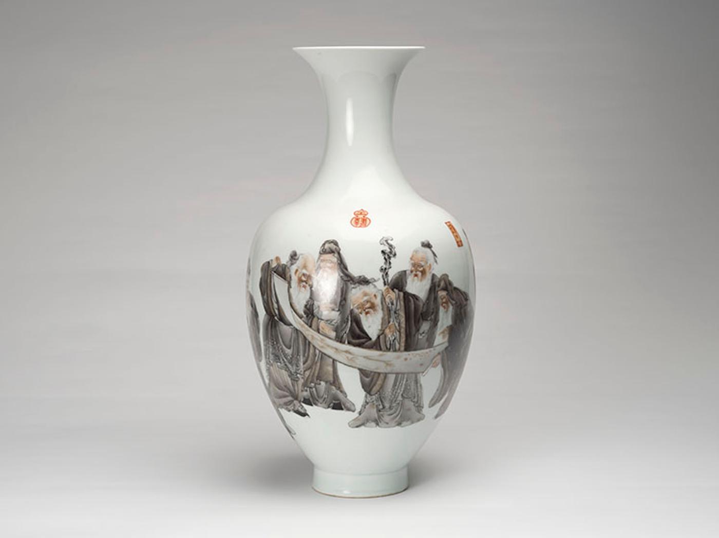 Chinese Art - A Chinese Famille Rose ‘Nine Elders’ Vase, Qianlong Mark, Mid 20th Century