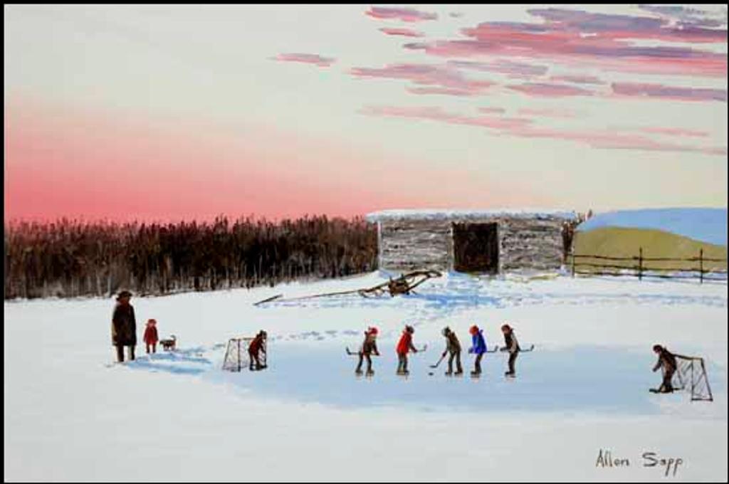 Allen Fredrick Sapp (1929-2015) - Nice Sunset - Kids Playing Hockey