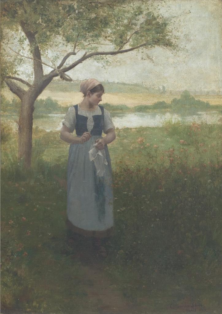 Charles Alexander Smith (1864-1915) - Picking Flowers On A Country Lane