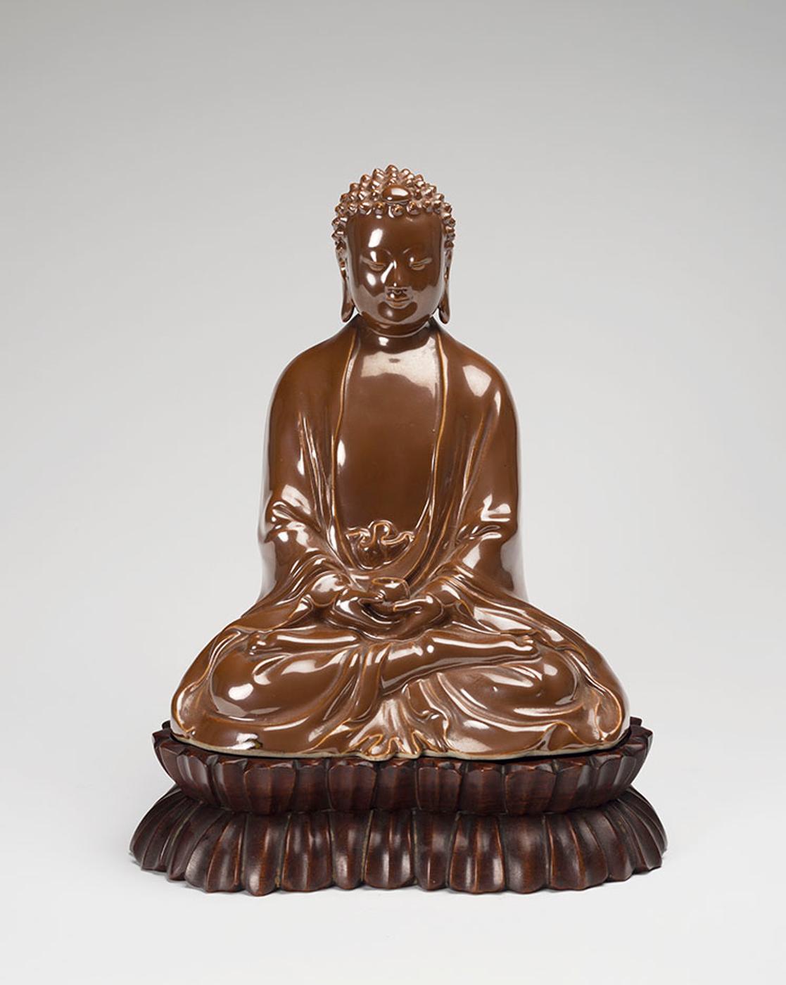 Chinese Art - An Unusual Café-au-Lait Porcelain Seated Figure of the Medicine Buddha, Republican Period, Early 20th Century