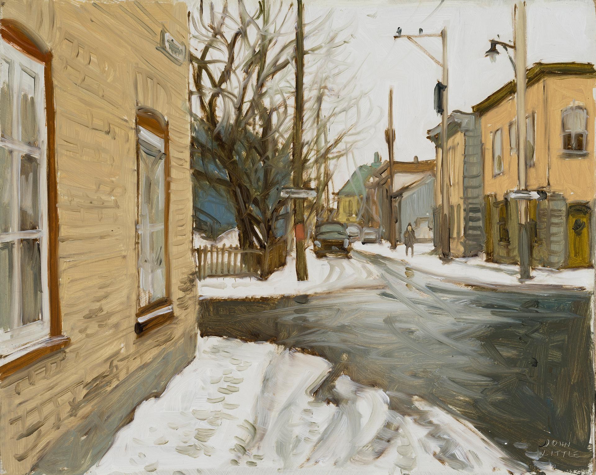 John Geoffrey Caruthers Little (1928-2024) - St-Ignace Street at St-Sauveur, Québec, PQ (with Eglise St-Malo at the end of the street), 1999