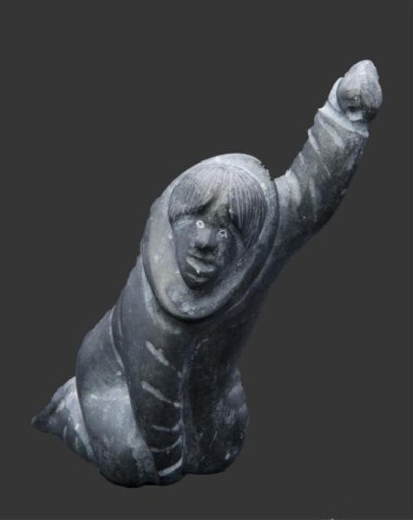 Jacob Irkok (1937-2009) - Grey stone carving of a kneeling hunter