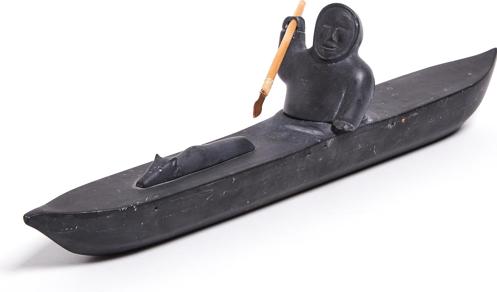 J. Niptanatiak - Hunter In Kayak Approaching Bear