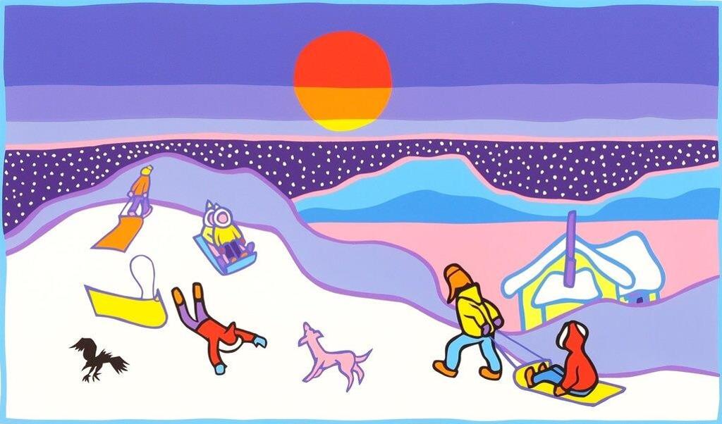 Ted Harrison (1926-2015) - Sledding; 1989
