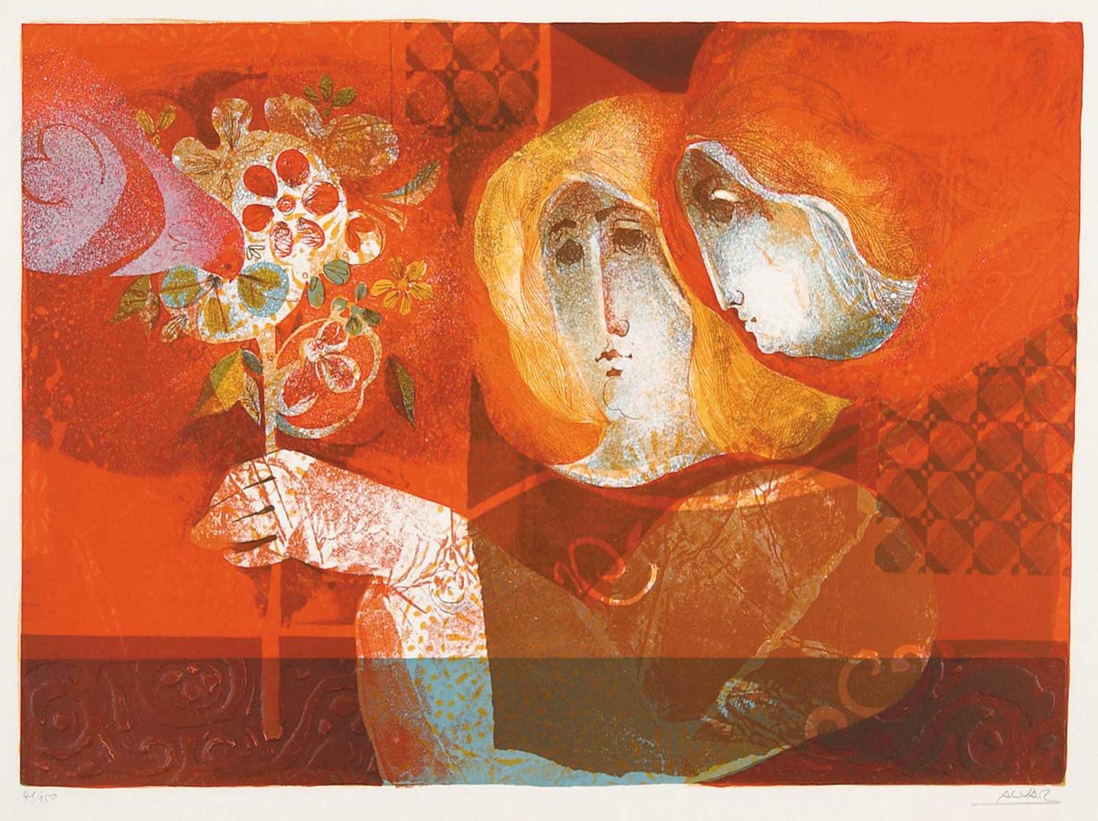 Sunol Munoz Ramos Alvar (1935) - Untitled - Women with Dove and Flowers #41/150