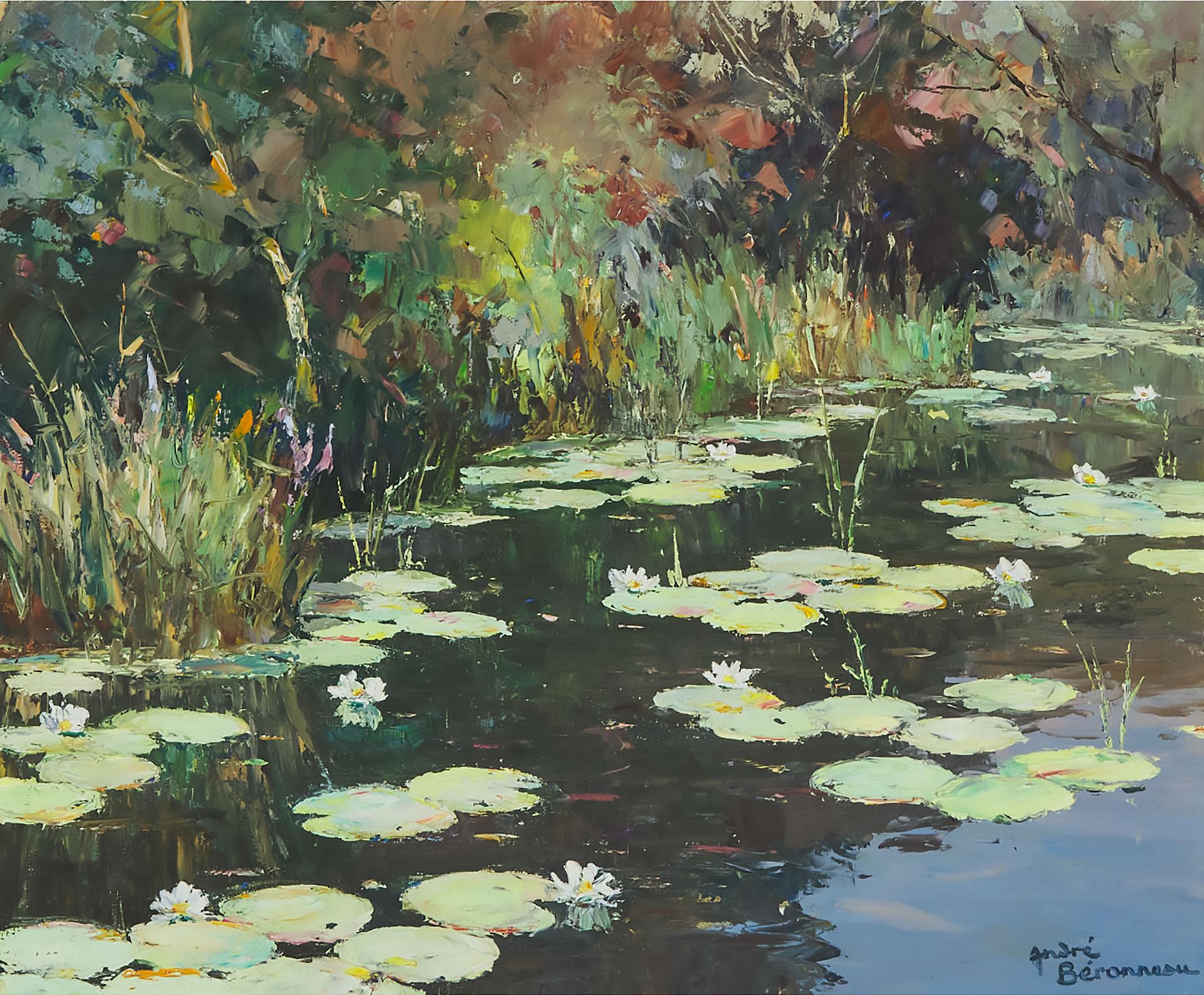 André Beronneau (1896-1973) - Nymphéas Dan La Courant D'huchet (Waterlillies In The Current Of Huchet)