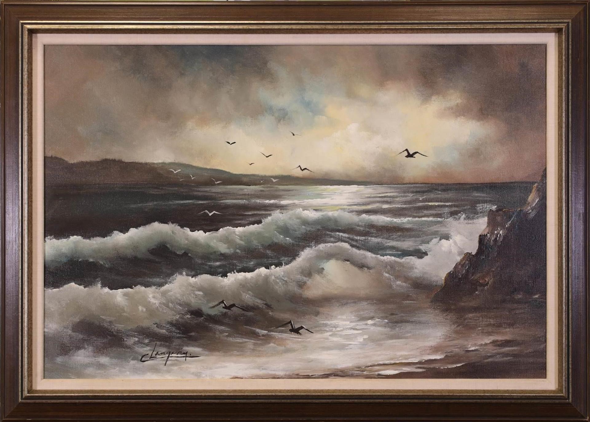 Claude Langevin (1942-2024) - Untitled, Crashing Waves and Gulls; 1969