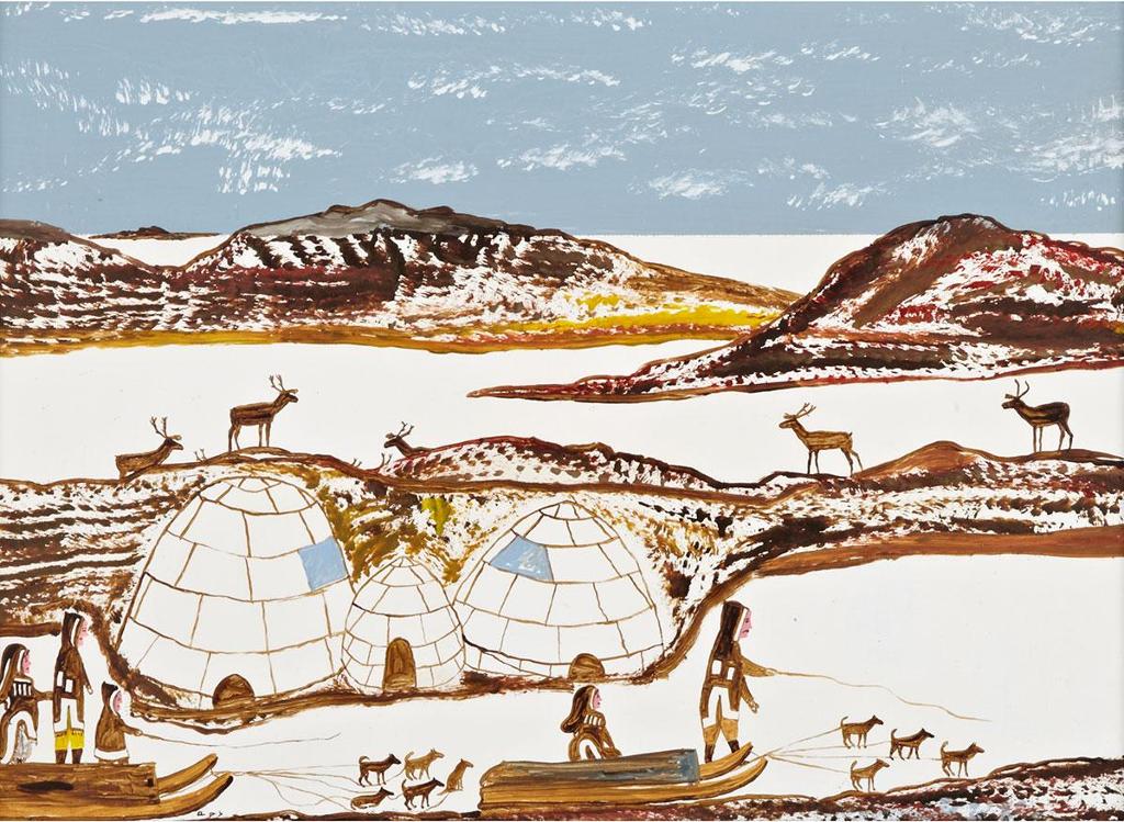 Pierre Nauya (1914-1977) - Camp Scene With Komatik And Caribou