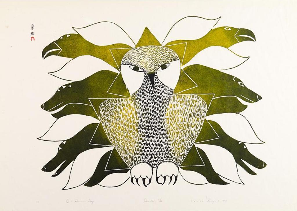 Kenojuak Ashevak (1927-2013) - Owl, Ravens, And Dogs