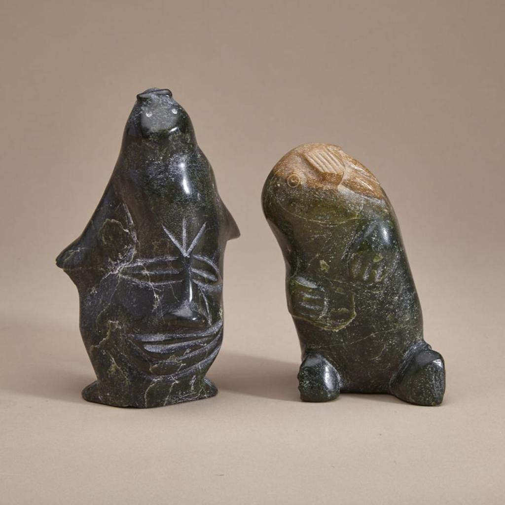 Adamie Alariaq (1930-1990) - Walrus Looking Up; Shaman With Seal Familiar