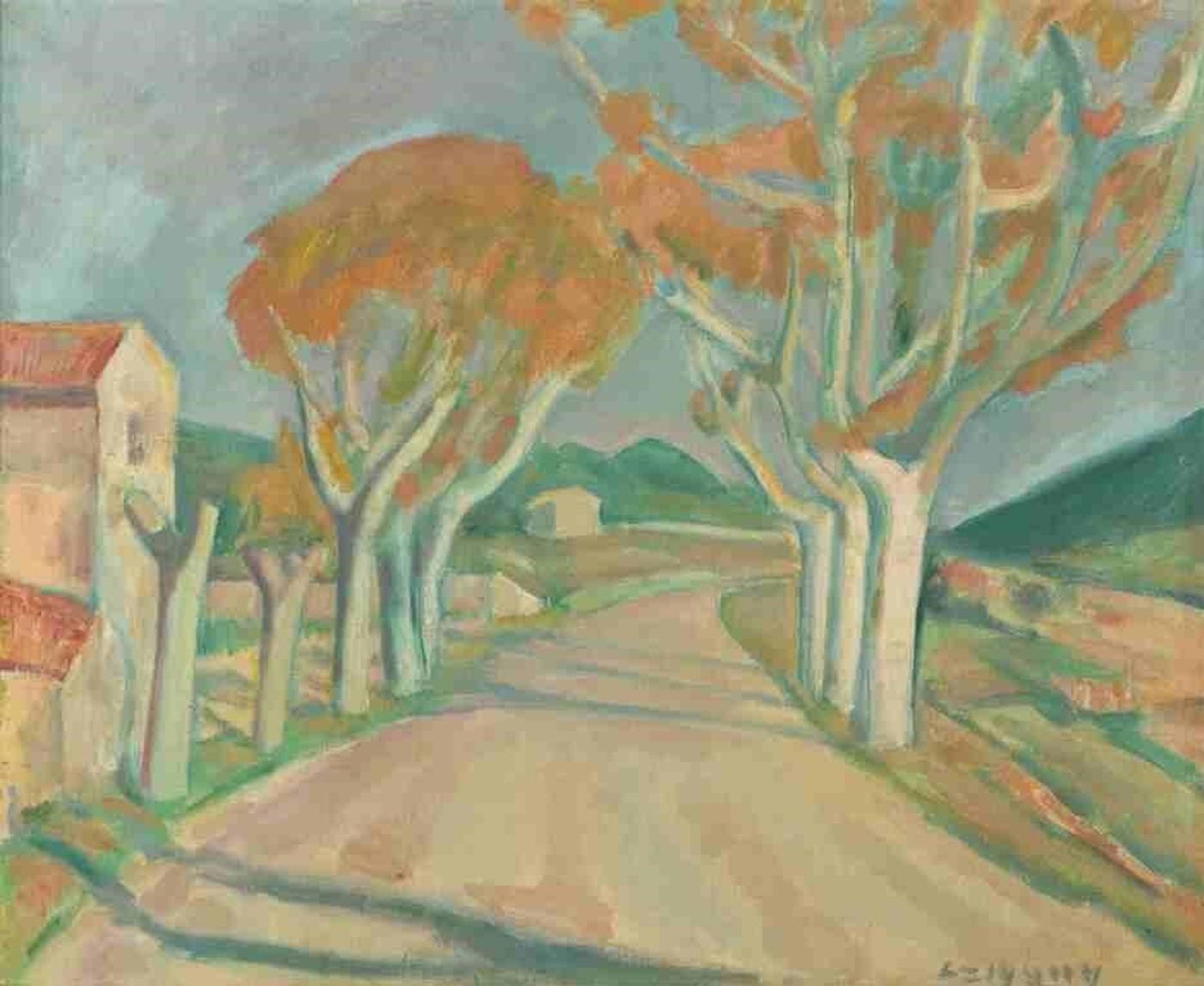 Dezso Czigany (1883-1937) - Landscape with Road and Houses