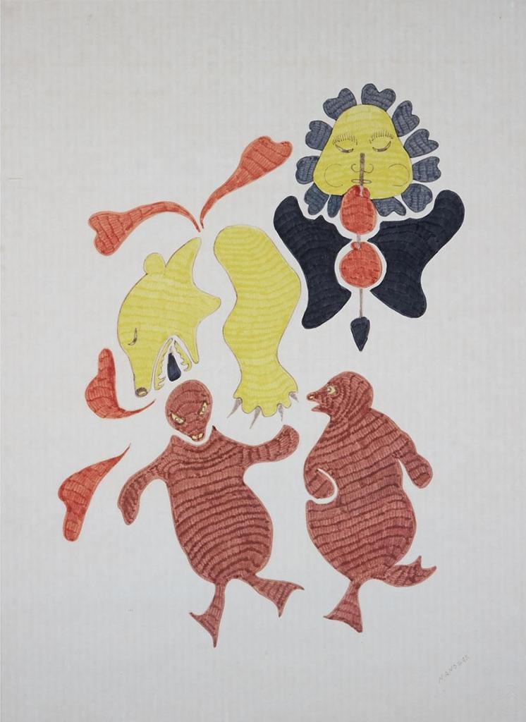 Agnes Nanogak (1925-2001) - Hunters (”...A Man And A Bear Waiting For Seal At A Seal Hole”)