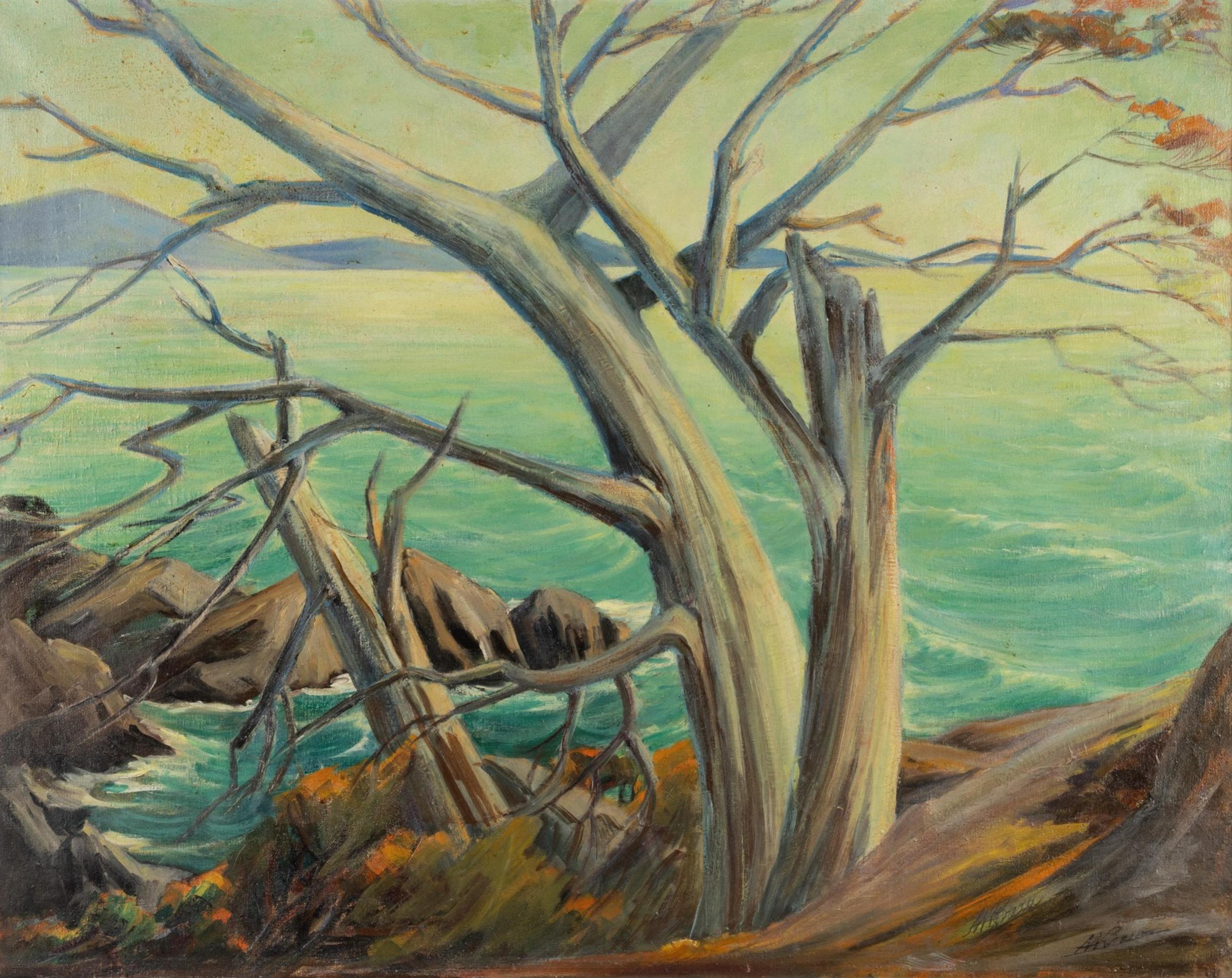 Mabel Hunter Bain (1880-1965) - Lone Tree on Cliff