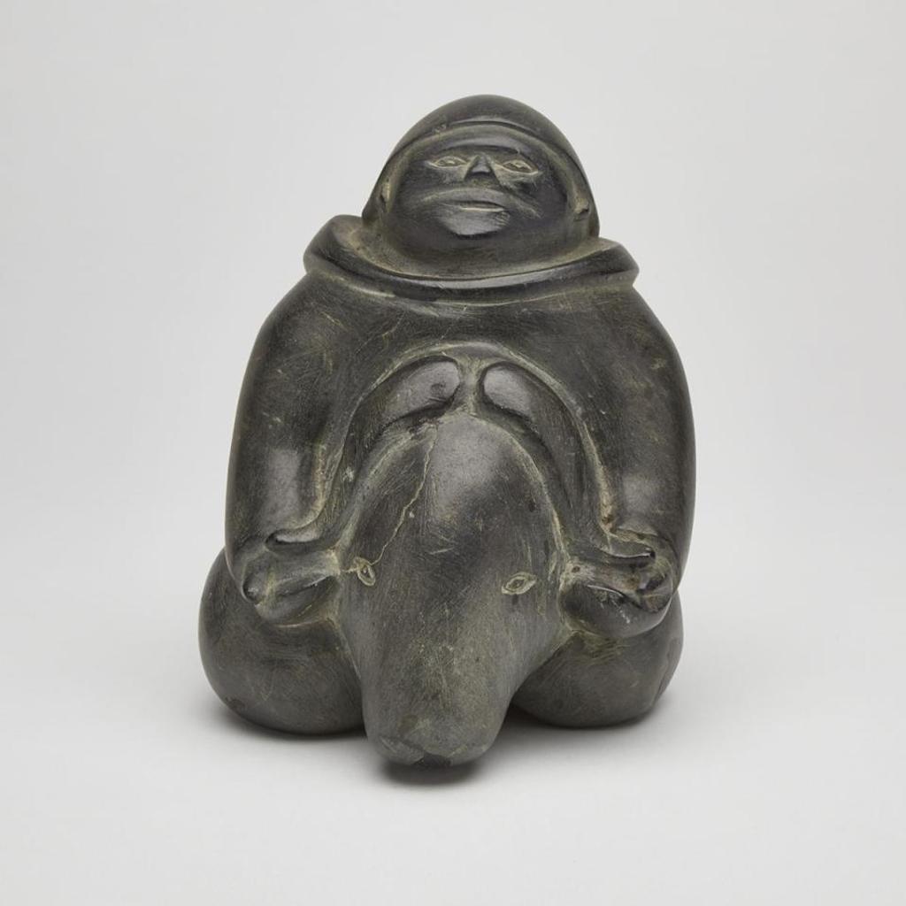 Mathew Aqigaaq (1940-2010) - Kneeling Hunter Holding Musk Ox Head