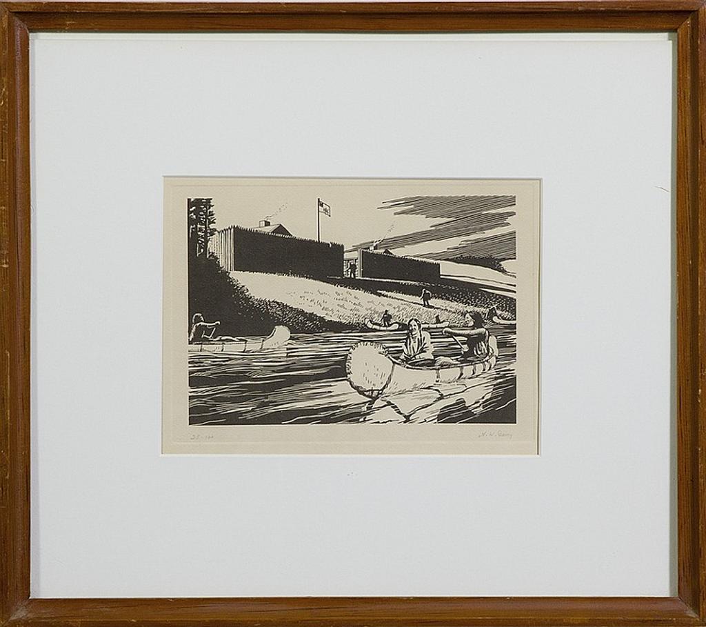 Alfred William Davey (1907-1986) - Untitled - (Canoe passing Fort)
