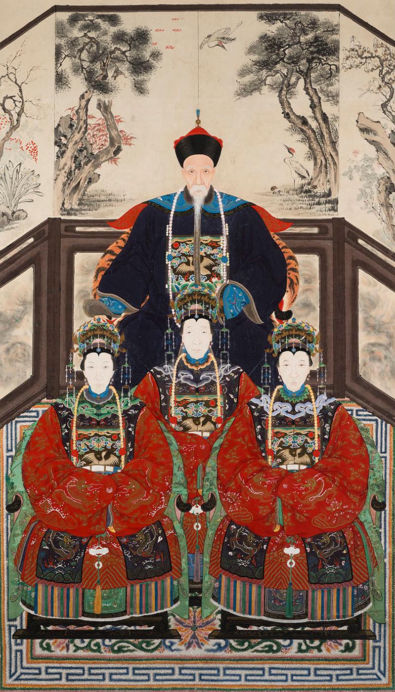 Chinese Art - A Large and Finely Painted Chinese Ancestral Portrait Painting, Late 19th Century