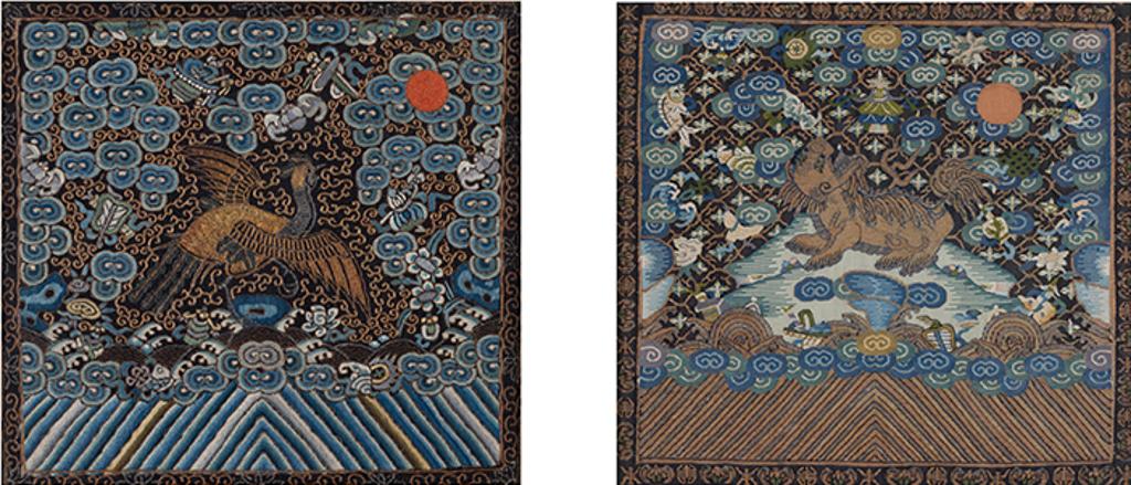 Chinese Artist - Two Chinese Silk Rank Badges, Late Qing Dynasty Century