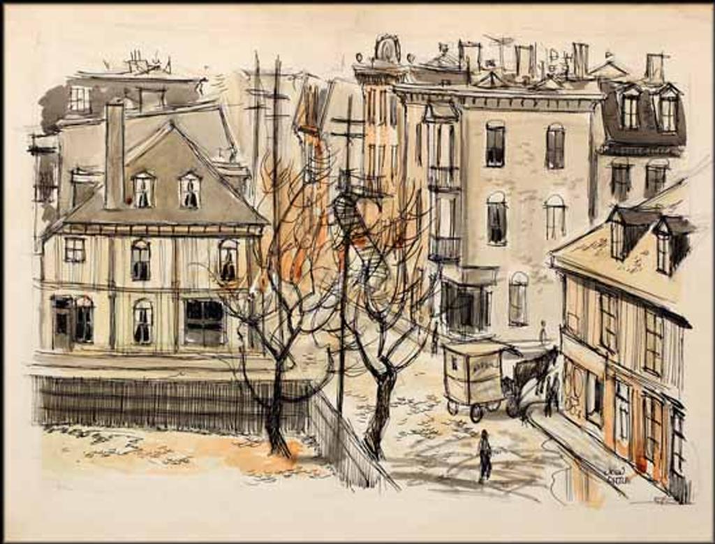 John Geoffrey Caruthers Little (1928-2024) - Street Scene with Horse and Cart