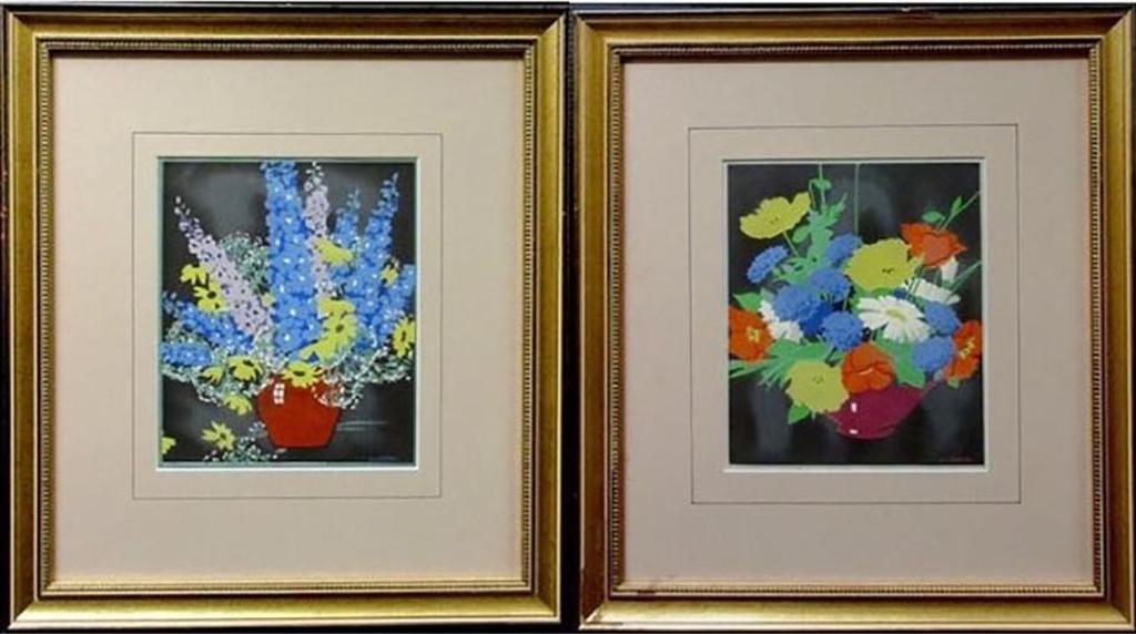 Alfred Joseph (A.J.) Casson (1898-1992) - Delphiniums & Daisies; Flowers In A Red Bowl