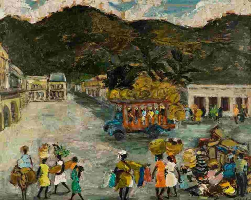 Ruth Erb Hoffman (1902-1968) - Meeting the Bus, Bahamas (c. 1952)
