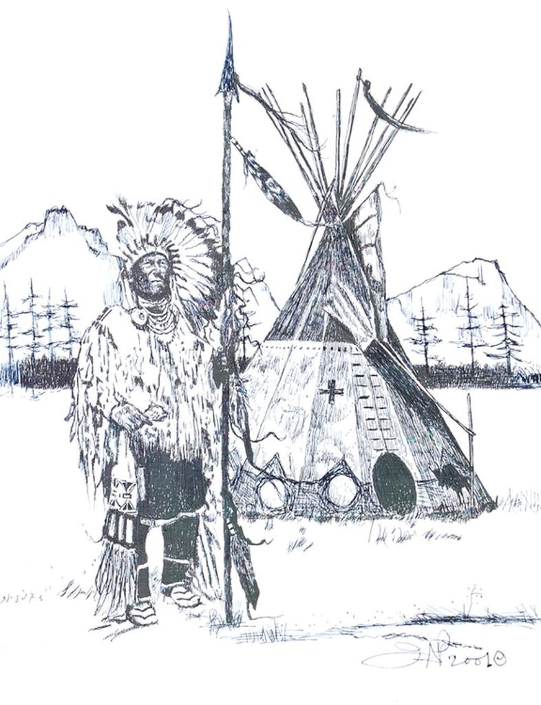 Jane Ash Poitras (1951) - Native Figure Beside Teepee