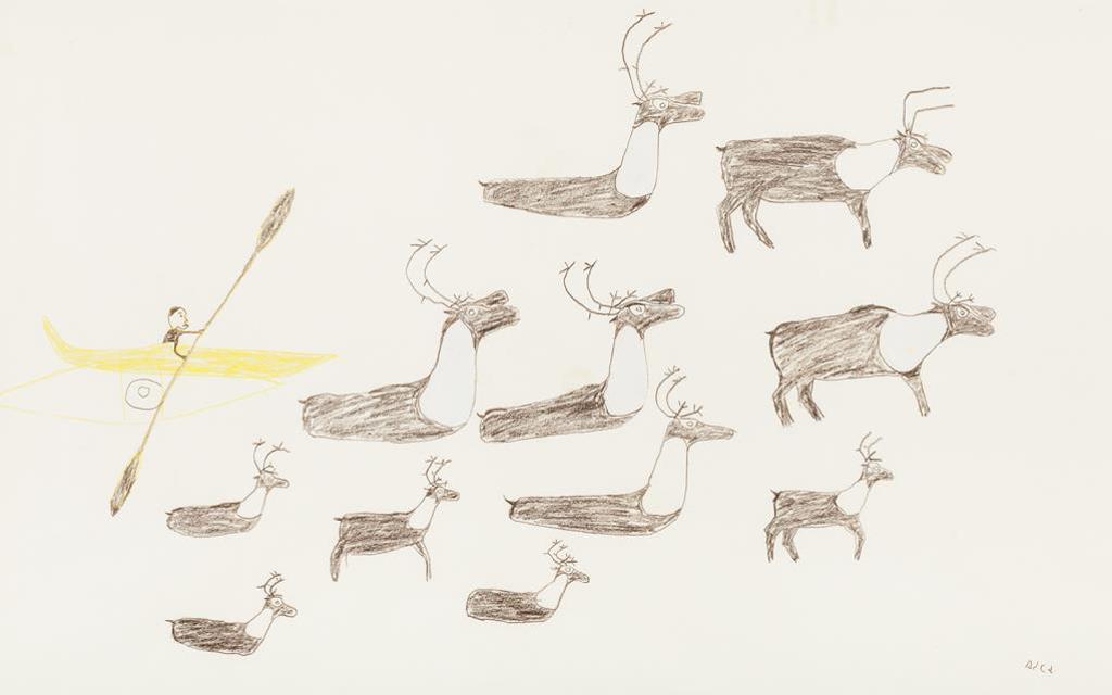 Luke and William Kanak Iksiktaaryuk (1909-1977) - Hunter in Kayak Chasing Caribou