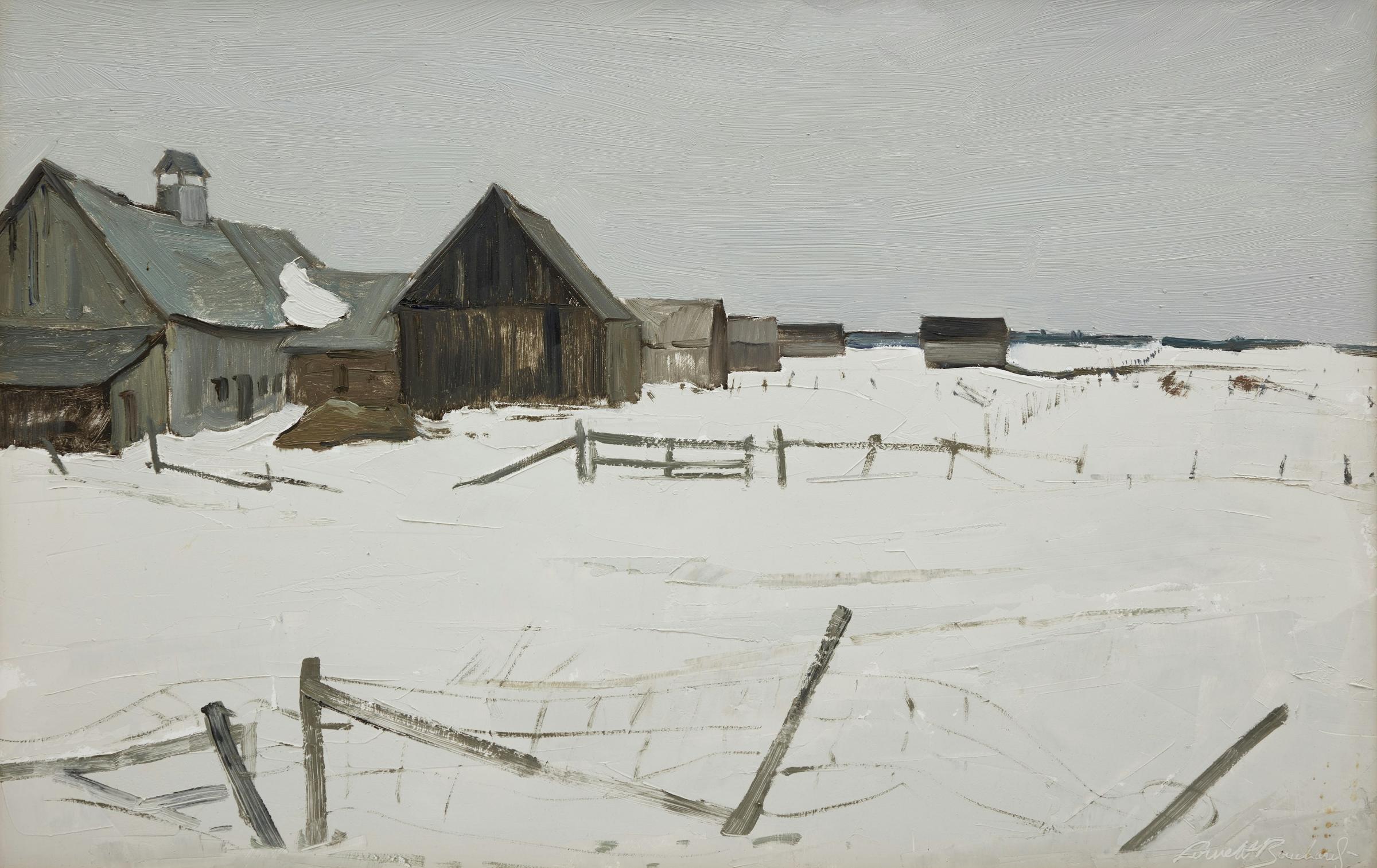 George Lorne Holland Bouchard (1913-1978) - Barns in Winter, Drummond County