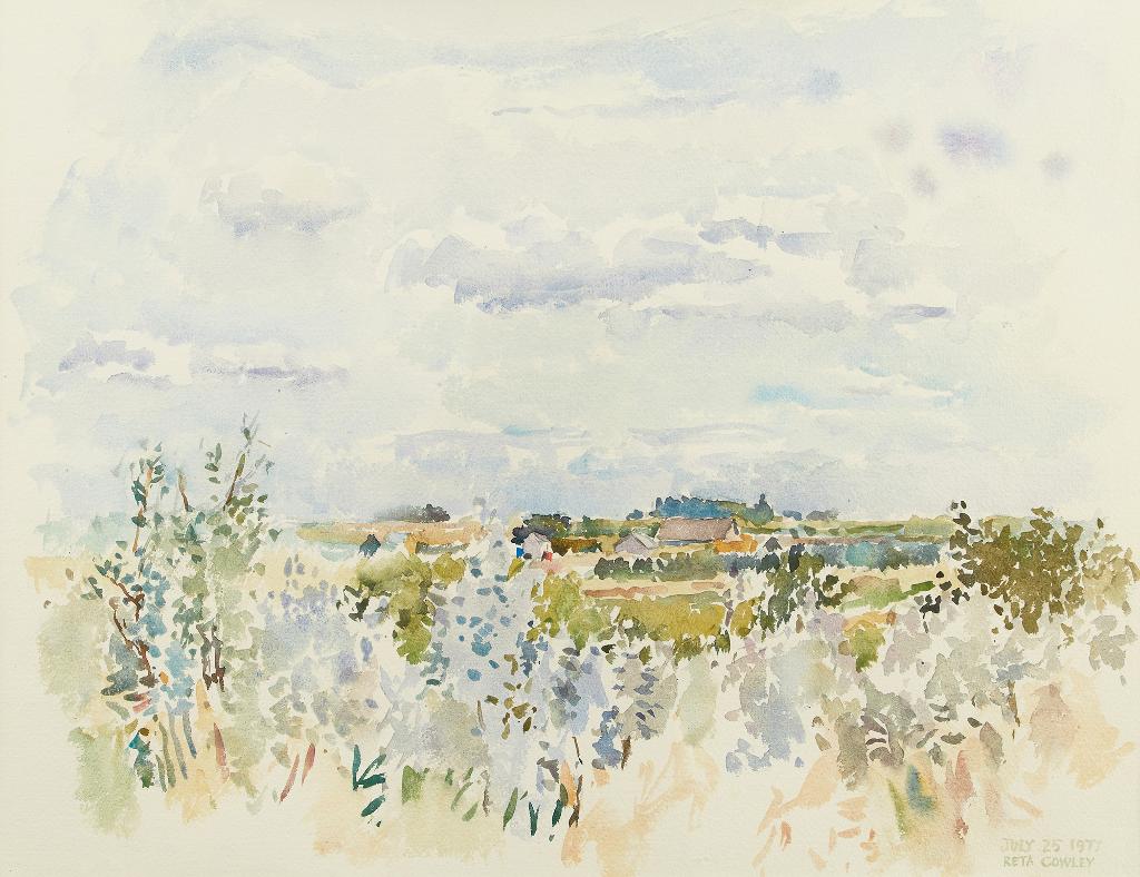 Reta Madeline Cowley (1910-2004) - East of Osler, Wolf WIllows and Farmstead
