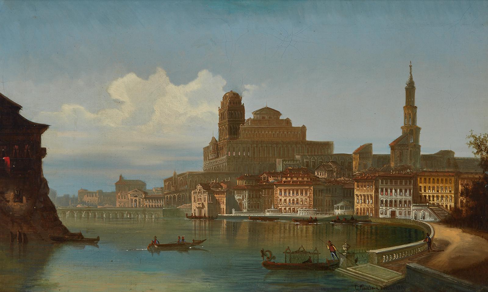 Karl vel Charles Marchand Kaufmann (1843-1901) - Scene On The Danube, Vienna, 1875