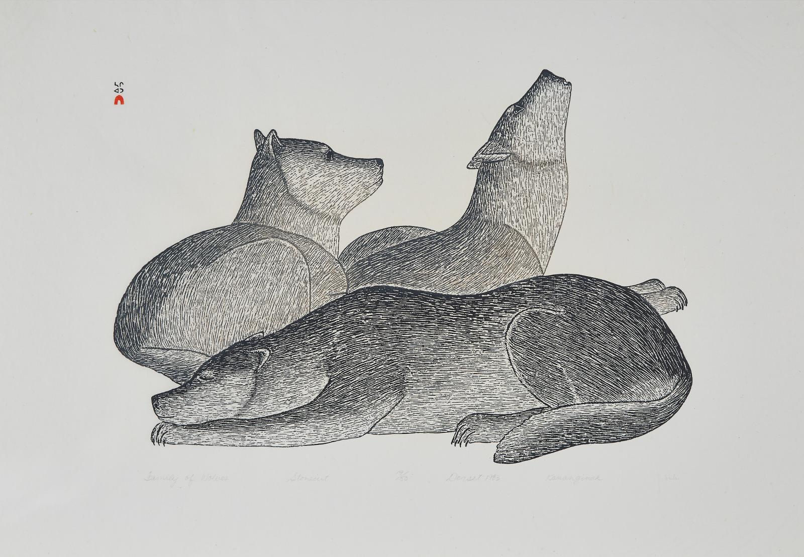 Kananginak Pootoogook (1935-2010) - Family Of Wolves