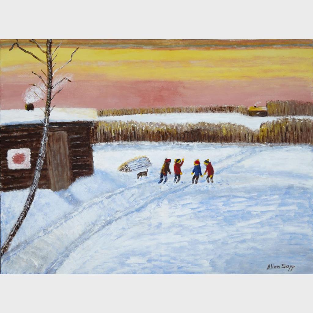 Allen Fredrick Sapp (1929-2015) - Children Playing In Wintry Landscape At Sundown