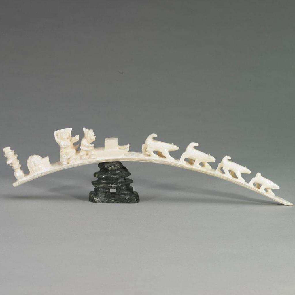 Pavinaq Petaulassie (1961) - Carved Walrus Tusk Camp Scene