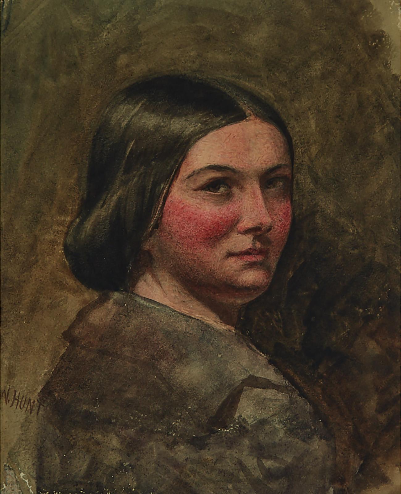 William Henry Hunt (1790-1864) - Portrait Of A Lady, Unknown; Portrait (Woman With Long Red Hair)