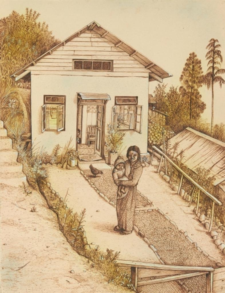 William Kurelek (1927-1977) - Nepali Mother Before Father Abraham's Bus-Tee (Dwelling)
