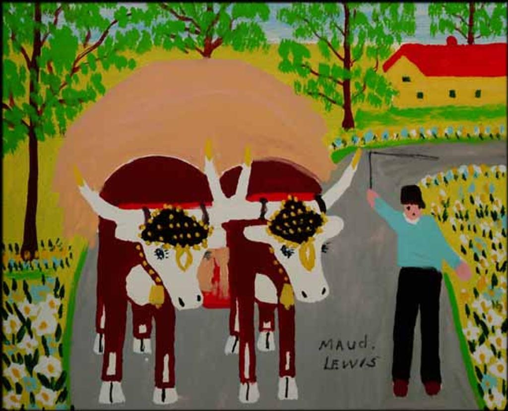 Maud Kathleen Lewis (1903-1970) - Team of Oxen Hauling Hay