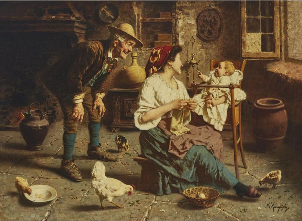 Eugenio Edwardo Zampighi (1859-1944) - Proud Grandpa Playing With Baby