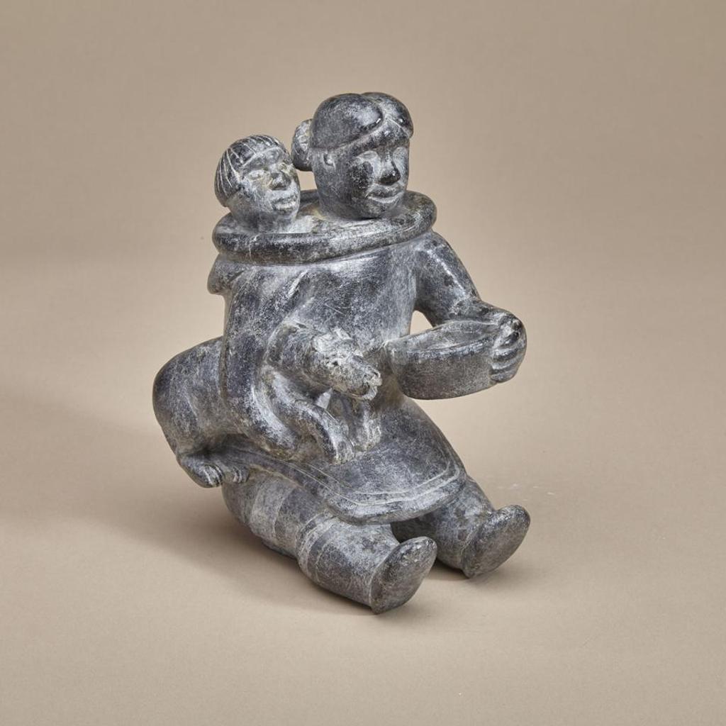 Joe Talirunili (1893-1976) - Seated Mother And Child Holding A Dog And Vessel