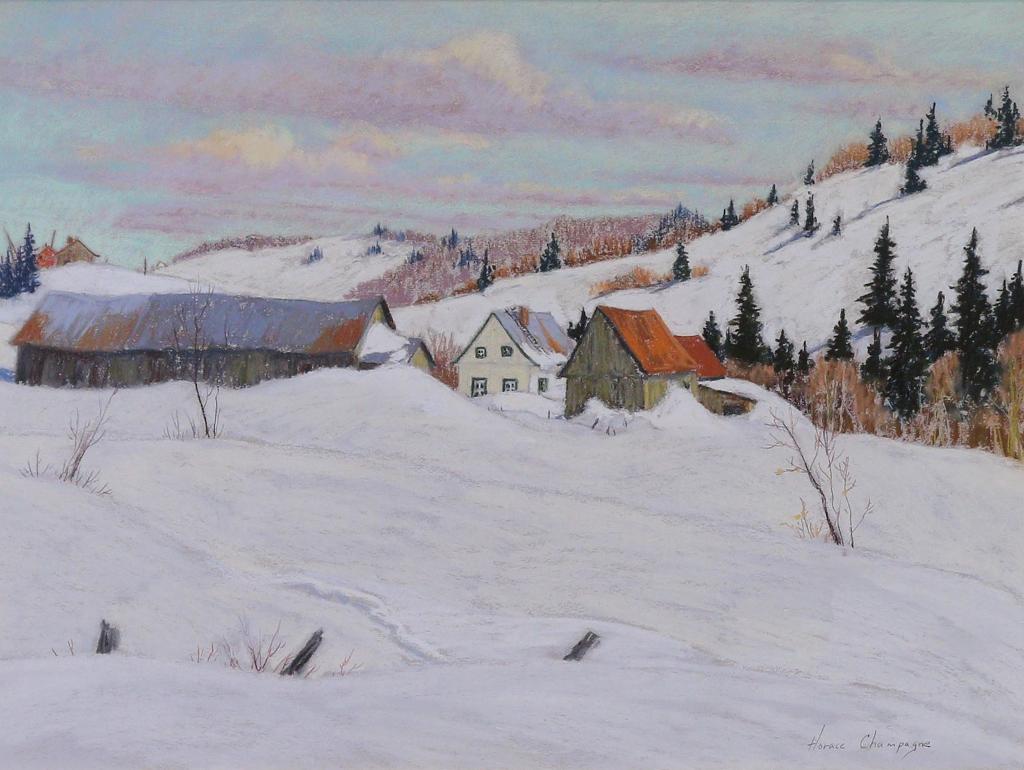 Horace Champagne (1937) - Orange Rooftop & Deep, Deep Snow (Les Eboulements, P.Q.); 1985