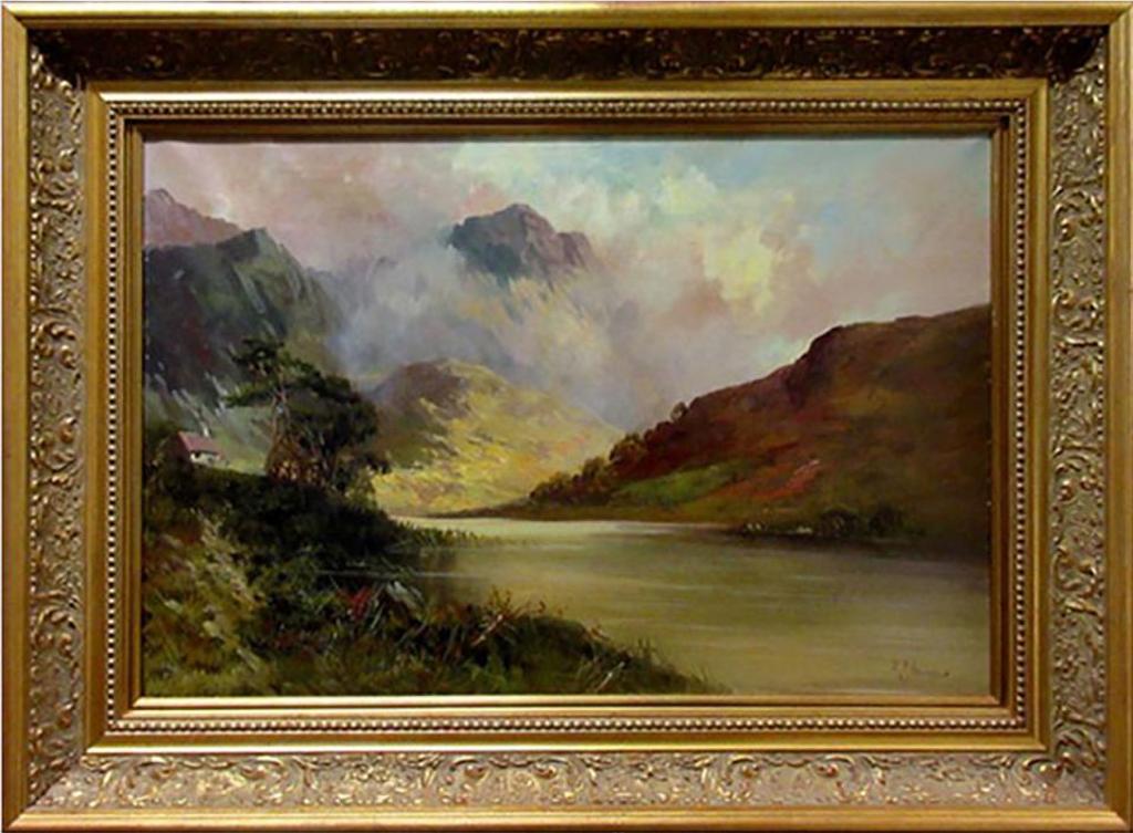F.J. Jamieson - Highland Lake Scene With Cottage