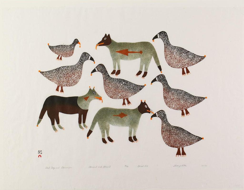 Ikayukta Tunnillie (1911-1980) - Sled Dogs And Ptarmigan