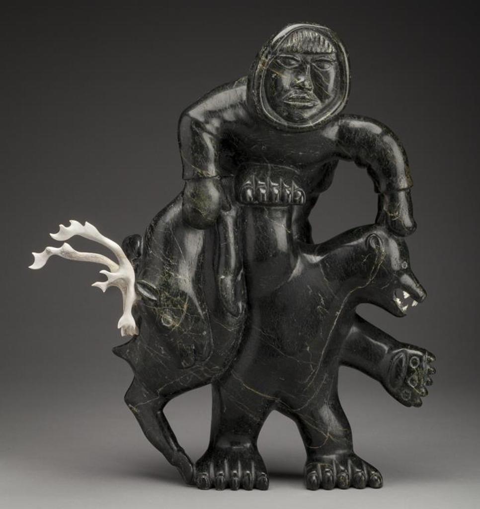 Pootoogook Qiatsuk (1959) - Hunter, Bear and Caribou c. mid-late 1980s