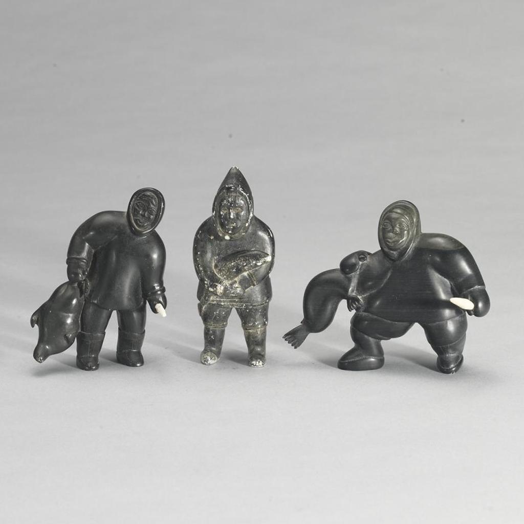Mosesee Inukpuk - Man Hauling Seal; A Similar Sculpture; Hunter Holding Fish