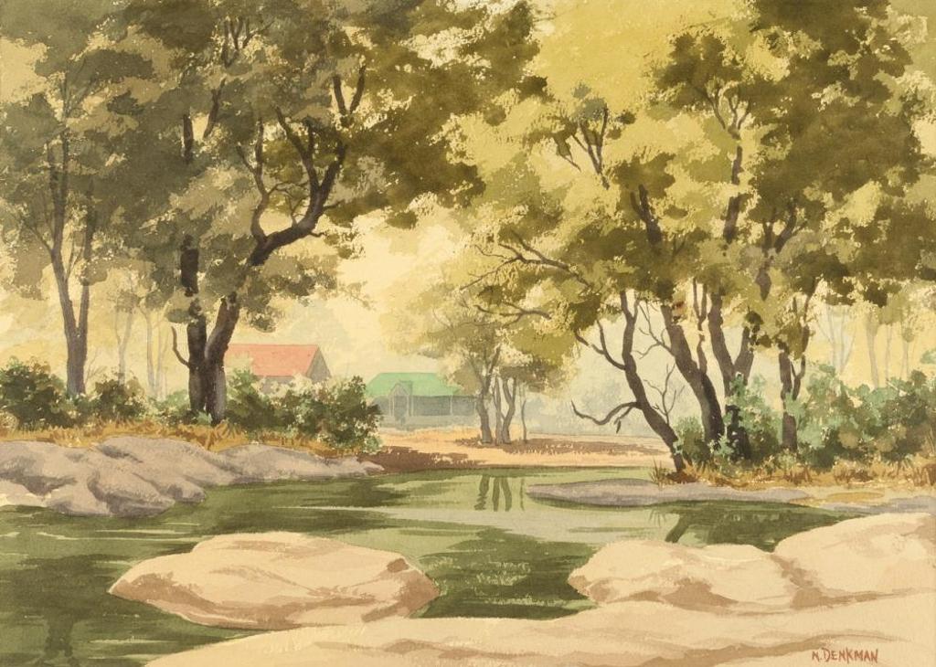 Norman Denkman (1925-1999) - Untitled - Building by a River
