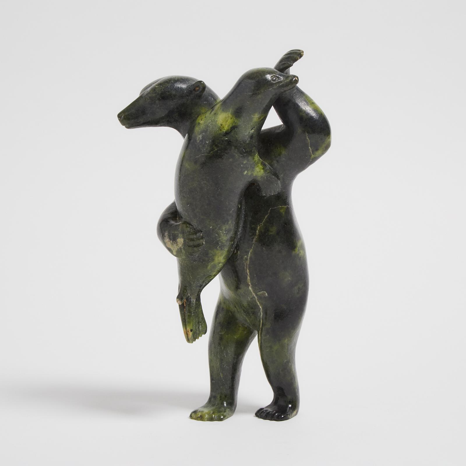 Henry Evaluardjuk (1923-2007) - Polar Bear Holding Seal