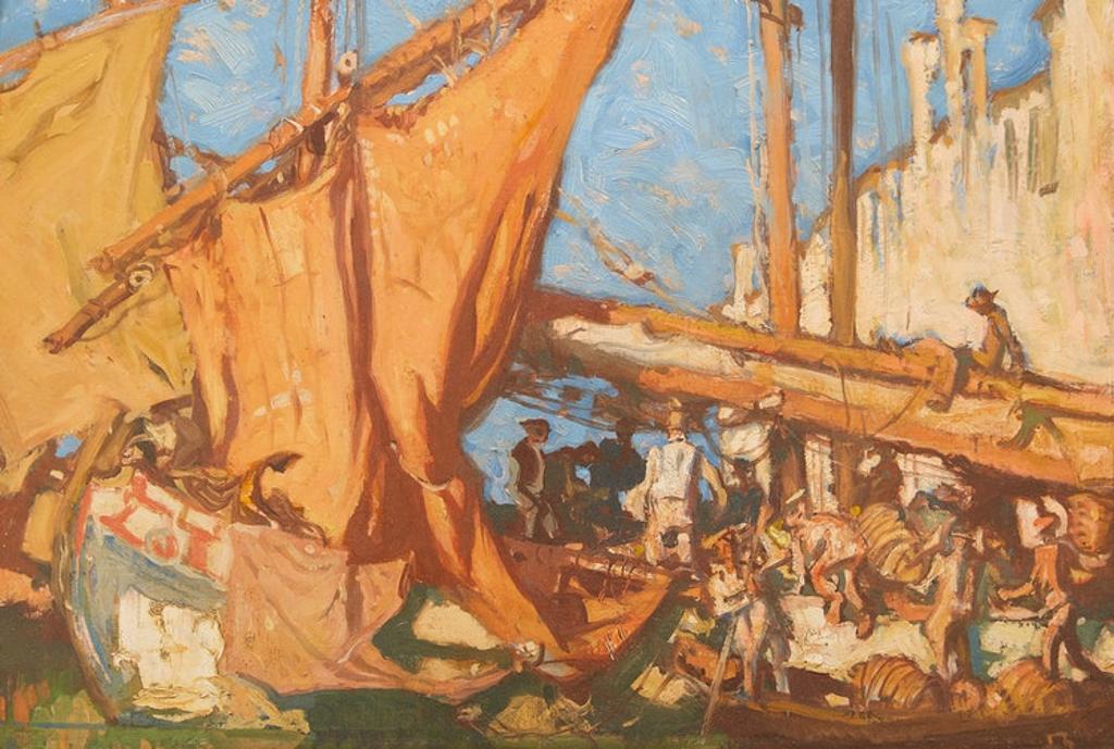 Frank William Brangwyn (1867-1956) - Unloading at a Dalmatian Port